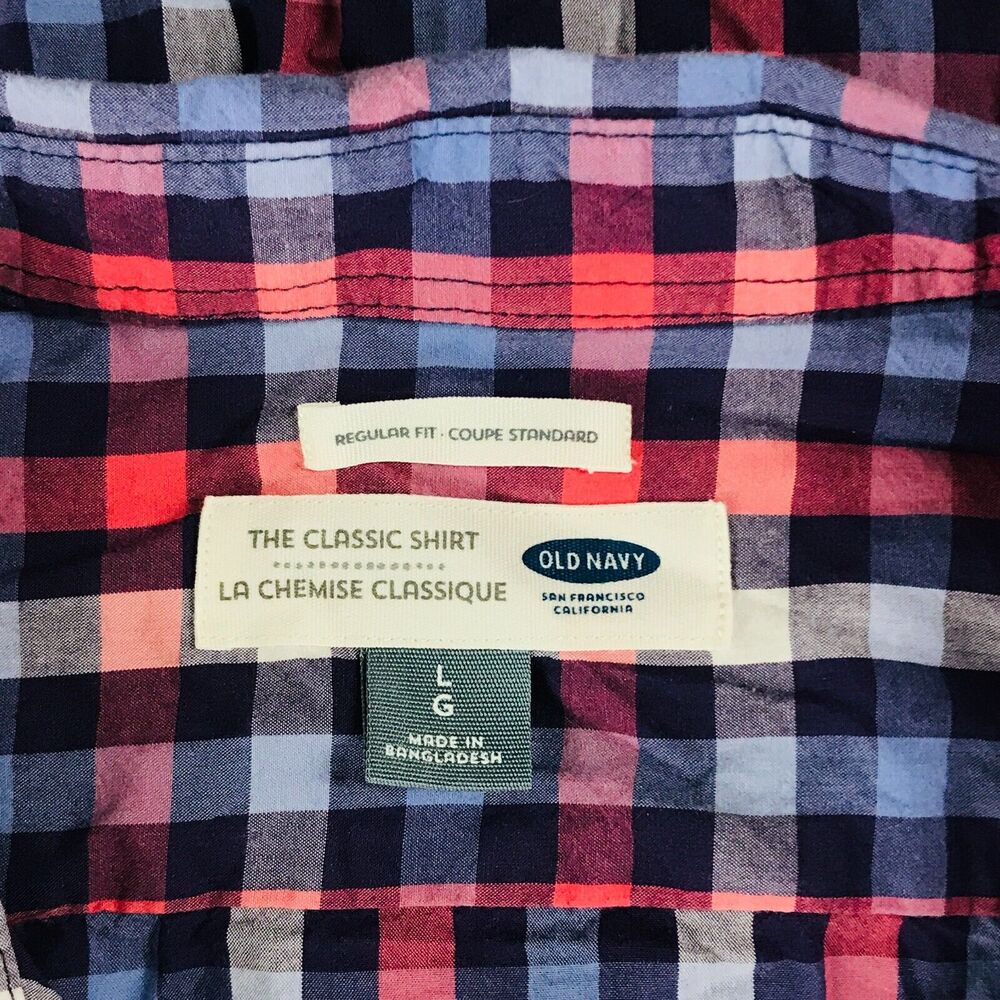Old Navy Men's Large Shirt Purple Red Plaid Classic Long Sleeve Button Up BN8 - Picture 3 of 5